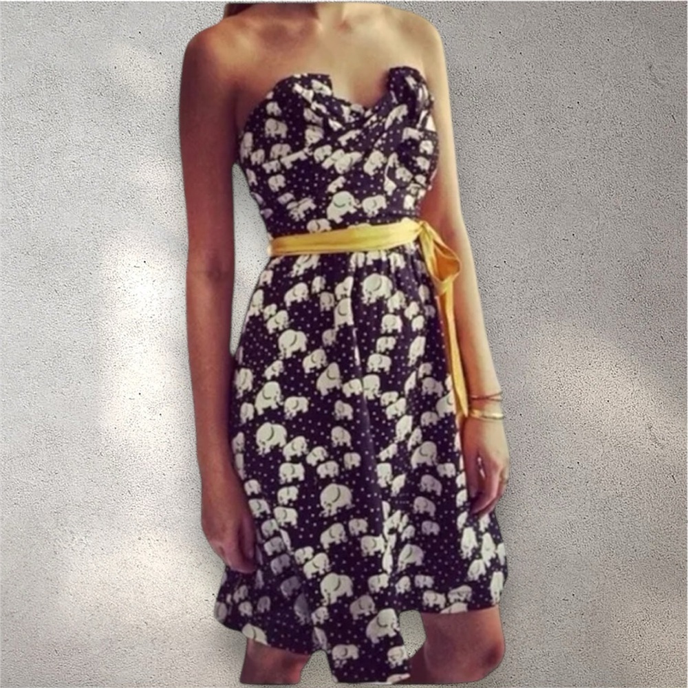 Anthropologie Porridge Elephant Print Strapless Dress, Size 6 - Picture 2 of 13